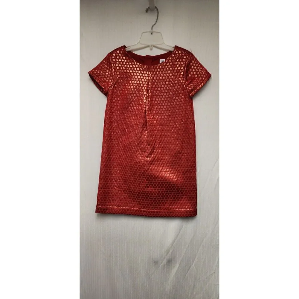 Gap Kids Red Metallic Pleated Jacquard Dot Party Dress/Old Navy Floral Dress M-8